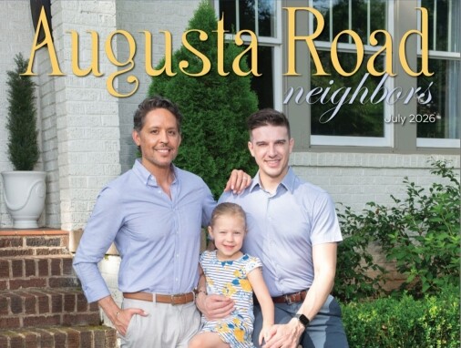 Augusta Road Neighbors July 2026 cover featuring Drs. Joseph and Francesco Laterza with a child.